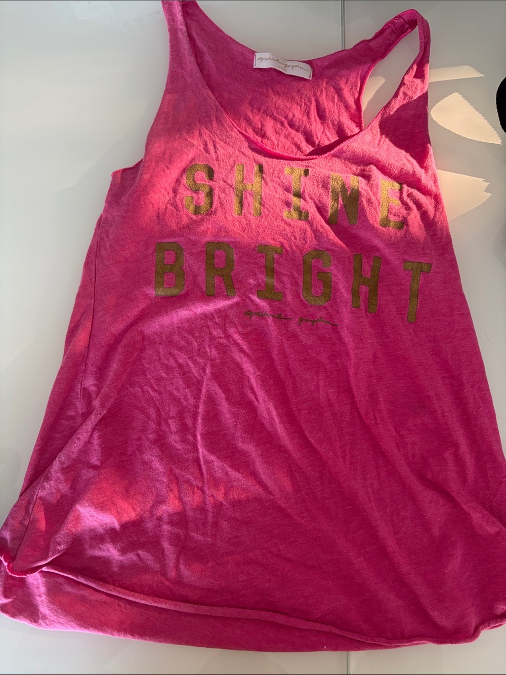 Spiritual Gangster Hot Pink Tank with Gold 'Shine Bright' Print